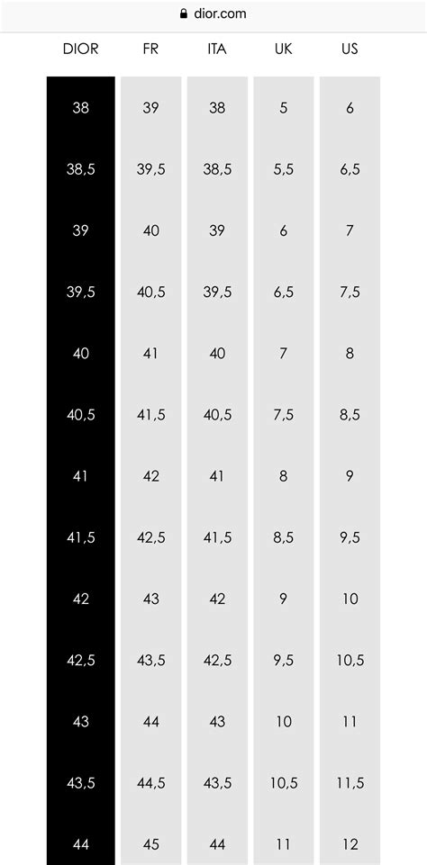 size 43 in dior shoes|Dior size chart.